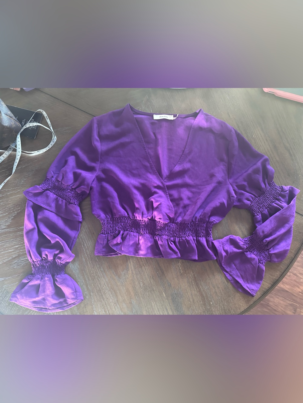 Purple Smocked Waist V-Neck Blouse